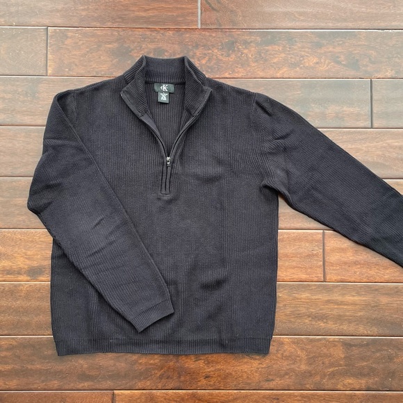 Calvin Klein Black 1/4 Zip Pull Over Sweater Size Large - Picture 2 of 7